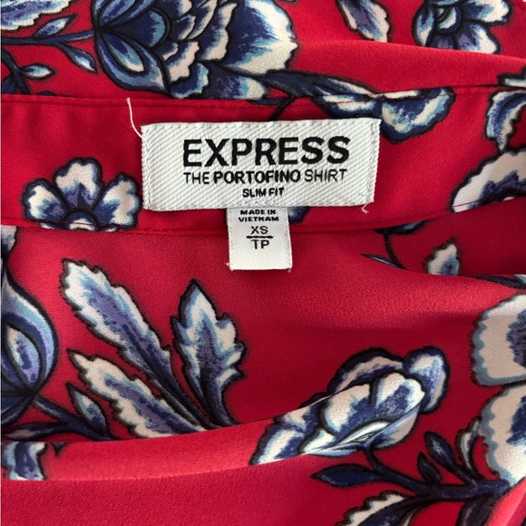 Express Red/Blue Floral Button-Down Shirt - Picture 3 of 6
